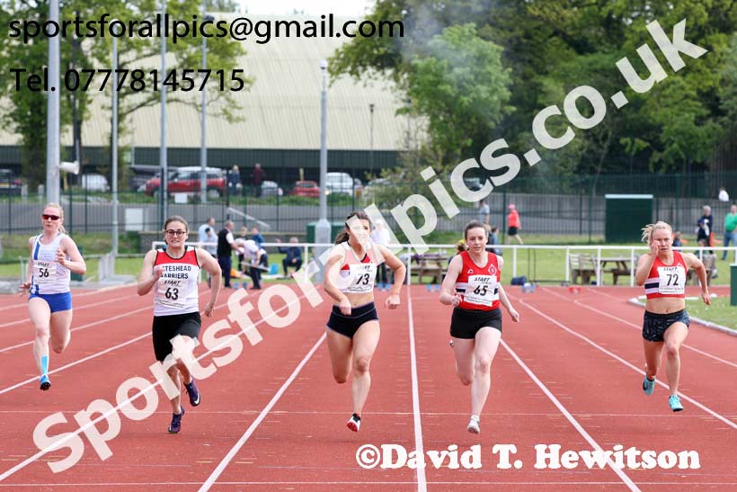 Senior womens 100 metres, 2019 North Eastern Track and Field Champs., Middlesbrough. Photo:  David T. Hewitson/Sports for All Pics